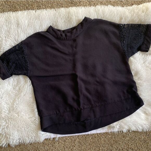 Zara Basic Top Navy Blue Crochet Short Sleeve Lightweight Gauzy Size Small - Picture 1 of 7